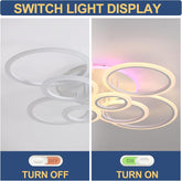 Ceiling light fixture with switch display showing 'Turn Off' and 'Turn On' states.